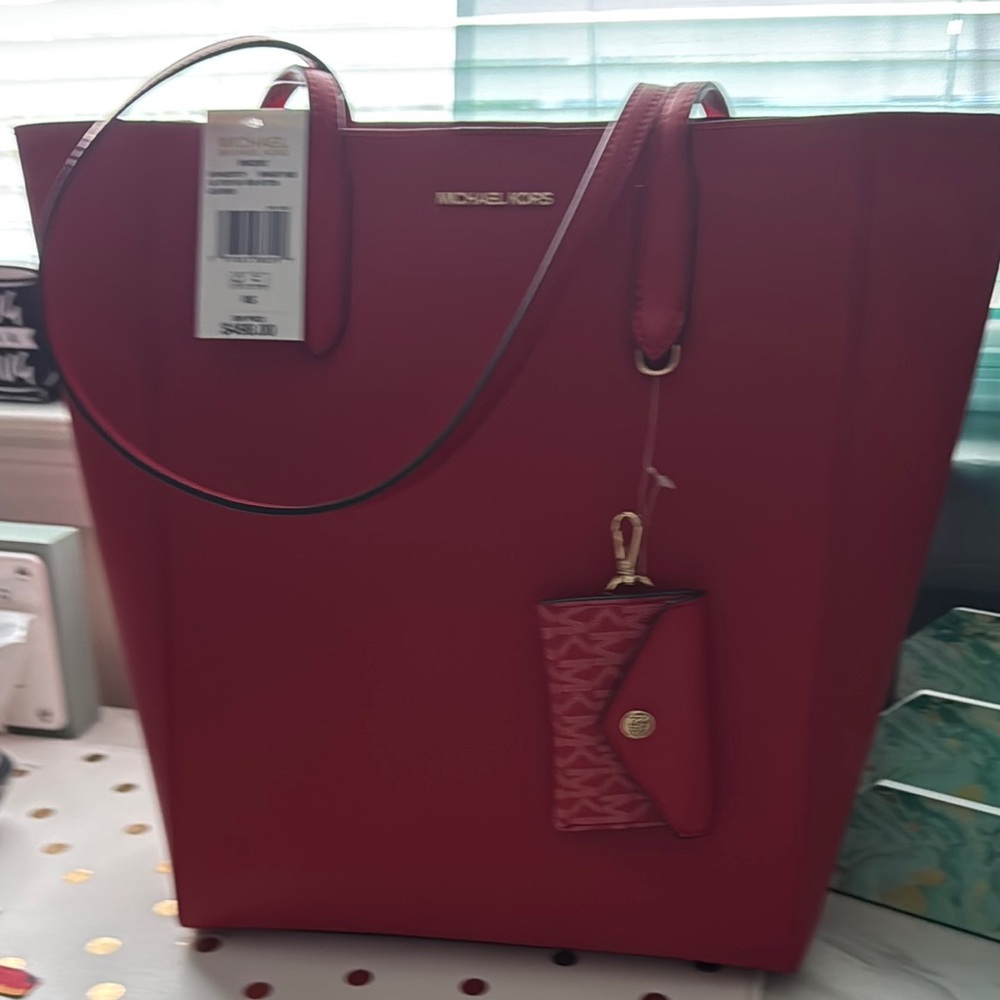 Michael Kors Red Leather Tote with Sophisticated Design